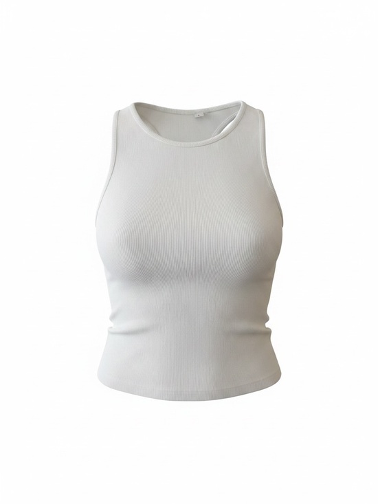 university tees Tops - Sleeveless White Ribbed Tank Top - Women's Fitted Crop